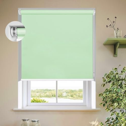 Verdunklungsrollo Fensterrollo 40 x 240 cm Blickdicht, Sichtschutz, Blendschutz Deckenmontag Seitenzugrollo Inkl Montage-Teile, für Wohnzimmer, Schlafzimmer, Zart Grün