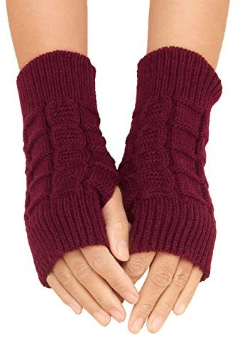 HANXIULIN Armwärmer Sleeves mit Daumenloch Stulpen Thermal Halb Fingerhandschuhe Gestrickte Fingerlose Fäustlinge Winter Warmer Armstulpen