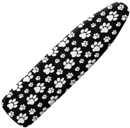 NETILGEN Bügelbrettbezug widersteht Verbrennungen, schmutzabweisend, rutschfeste Schutzbezüge, Größe S für Maße 110-115 x 30-36 cm, für Inneneinrichtung, schwarz-weiße Hundepfote