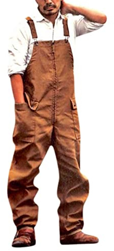 BIISDOST Salopette da uomo: pantaloni da lavoro, jeans con bretelle, tuta da uomo, a gamba lunga, molte tasche, taglio largo, in denim, Z-marrone, XXL
