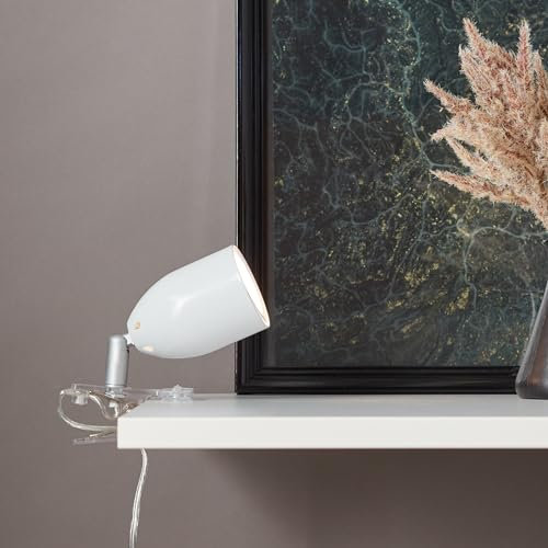 Lightbox LED Klemmlampe mit schwenkbarem Kopf & Kippschalter in Weiß | einstellbarer Retro Tischstrahler | 11 x 17 cm | inkl. wechselbarem LED - 300 lm, 3000 K | aus Metall/Kunststoff