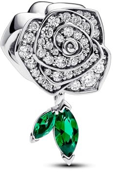 Pandora Moments Charm Rose en argent sterling avec zircones cubiques transparentes et cristal vert
