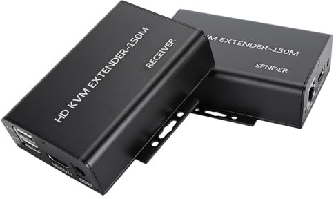 Bewinner HDMI-KVM-USB-Extender, 1080P HDMI-Ethernet-Extender über EIN Einzelnes CAT 5e 6-Ethernet-Kabel Bis zu 150 M, HDMI-Video-USB-KVMKonsolen-Extender Unterstützt (EU-Stecker)