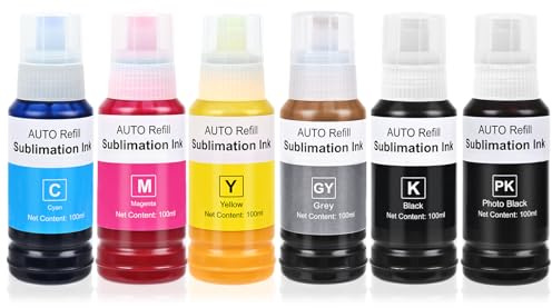 YeaImage Sublimationstinte Nachfüllflasche Verwendung für EcoTank Photo ET-8550, EcoTank Photo ET-8500(BK PBK C M Y GY, 600 ml)