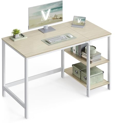 VASAGLE Scrivania per Computer, Scrittoio, 120 x 60 x 76 cm, Moderno, Tavolo da Lavoro, per Ufficio Camera da Letto Soggiorno, Beige Naturale e Bianco Perla LWD047N02