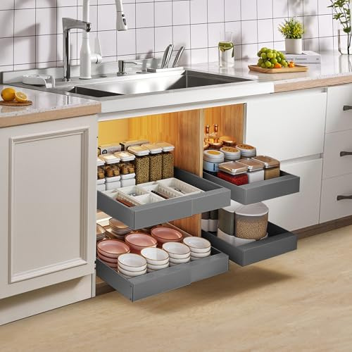 Teleskopschublade, 32-52x42x7.5cm Ausziehbare Schublade Küche, Ausziehbarer Schrank Organizer, Verstellbare Breite Auszug Küchenschrank, Pull Slide Out Drawer Küche Cabinet Organizer Kein Bohren