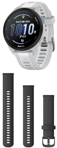 Garmin Forerunner 165, Easy to Use Lightweight GPS Running Smartwatch, White & Quick Release Band (20 mm) - Black with Slate