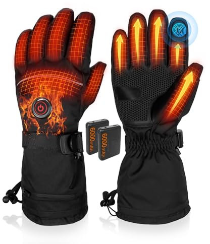 MRAWARM Beheizbare USB Wiederaufladbare Handschuhe, 5V 6000mAh, 3 Heizstufen Wasserdicht Touchscreen für Damen Herren (XL)