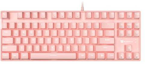 Qisan Mechanical Wireless 87-Key Blue Switch US Layout Gaming Keyboard - White Backlit, Bluetooth & USB Wired, Clicky, Pc Accessories