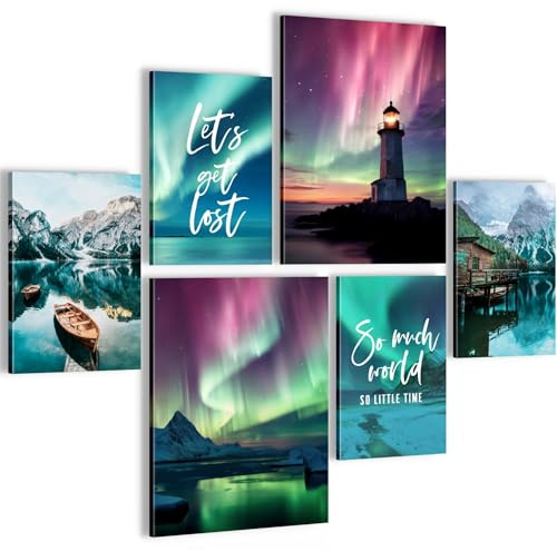 Novart Wandbilder Set Aurora Natur Blau Grün - KEIN EXTRA RAHMEN BENÖTIGT - Modern Deko - Wohnzimmer Schlafzimmer Flur N028863a