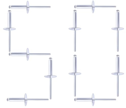 TIOMIOSEA Blindniet mit großem Flansch 4.8 mm x 12 mm 50 Stück, Poppnieten Stahldorn/Aluminiumkörper, Blindnieten Set für Weißblech, Metallbefestigung – Drucknieten