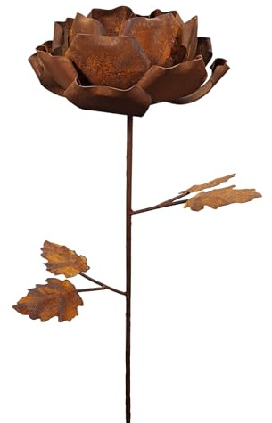 Bornhöft Gartenstecker Blume Rose Metall Rost Gartendeko Edelrost Garten Deko Rosebblüte 110cm Rost Wildrose Rankstab Beetstecker rostige Dekoration