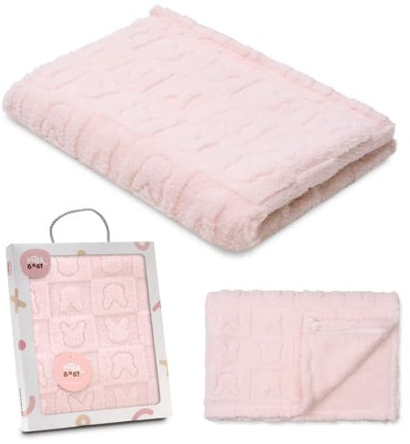 Interbaby - Manta Bebé Recien Nacido | Extrasuave de Sherpa grabada Conejitos, Cómoda, Cálida | Manta Meses Bebé 80x110cm, Unisex, Para Cunas, Carritos