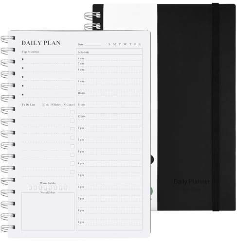 Pianificatore Giornaliero A5 Senza Data–Quaderno Spirale con Programma Orario, Lista delle Attività e Sezione Note per una Gestione Efficace del Tempo–80 Fogli/160, Agenda settimanale
