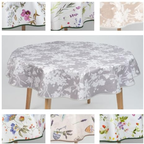 laro 140cm runde Wachstuch Tischdecke abwaschbar Wachstuchtischdecke mit Saum-Eingefasst-Paspelband, Muster:Blumen Ornament Grau, Größe: Rund 140cm