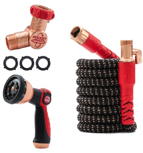 Pocket Hose Copper Head w/New Pocket Pivot Expandable Garden Hose 25 FT, AS-SEEN-ON-TV, Swivels 360°, Advanced Tri-Tex Tubing & Force Field Jacket, 3X Stronger, Lead-Free, No-Kink, Anti-Burst w/APT