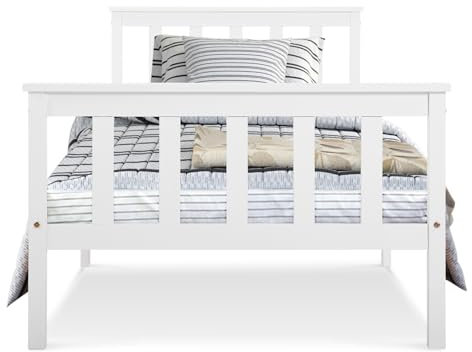 Holzbett Einzelbett aus Bettgestell mit Lattenrost Holzbett mit Kopfteil 90 x 200 cm Massivholz Jugendbett Kiefer massiv Weiß