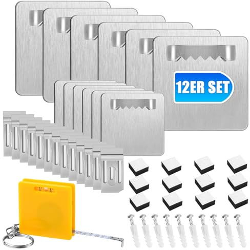 12 Pièces Crochets pour Tableaux Autocollants, Supports de Fixations pour Photos et Miroirs, Aucun Perçage Requis Jusqu'à 4 kg, pour Accrocher Image Miroirs Cadre Photo