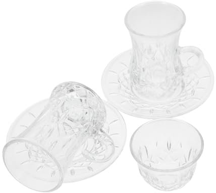 KOCKSHION 1set Tazze Da Caffè Turco Trasparente Con Piatto Design Elegante Per Bevande Calde Per Caffè e Tè Compatte Per Uso Individuale e Quotidiano