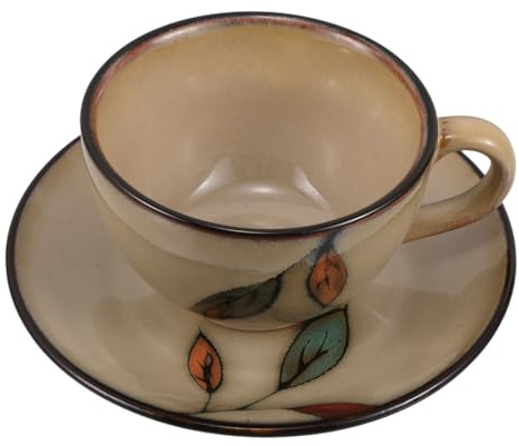 FUNNETOYU Mug à Café Céramique Vintage Avec Soucoupe Tasse à Espresso Décorative Pour Déjeuner Ensemble Créatif Pour Thé Ou Café