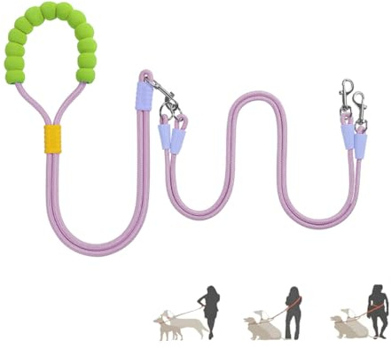 VVMEETYOU Hands Free Double Dog Leash for Two Dogs, 360° Swivel No Tangle Adjustable Split Leads, Heavy Duty Dual Dog Leash with Padded Handles for Small Medium Large Dogs Walking & Training (Purple)