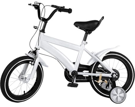 JJsdwin 14 Zoll Kinderfahrrad, Kinder Fahrrad Mit Stützrädern, Kids Bike Jungen Mädchen ab 3 Jahre, HöHenverstellbar Kinderfahrräder, Weiß