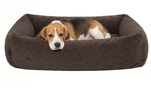 PAW WOW Sven Hundebett | Orthopädisches Hundebett | Teddy-Stoff | Hundekörbchen für kleine, mittelgroße und große Hunde (Braun, 75x105cm)