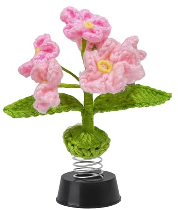 HSUYUN Wackelblume, 14 × 9 cm Wackelfigur Blume, Rosa Schüttelkopf Spielzeug für Auto, Handgestrickt, Geeignet als Wackelspielzeug für Auto, Büro und Zuhause