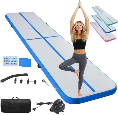 LSBIKE Air Matte Track, 3/4/5/6 M Tumbling Matte, Gymnastikmatte mit Luftpumpe, Trainingsmatte Turnmatte für Zuhause, Outdoor, Yoga, Übungsgymnastik usw, Rutschfest & wasserdicht