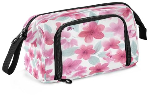 Mnsruu Federmäppchen mit rosa Blumen, großes Fassungsvermögen, Stifteetui, Schreibwaren, Büro, Organizer-Tasche für Jungen und Mädchen