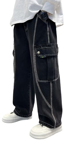 NEAWEALY Jeans per bambini, con gamba larga, pantaloni in denim y2k, pantaloni cargo con tasche, pantaloni da lavoro