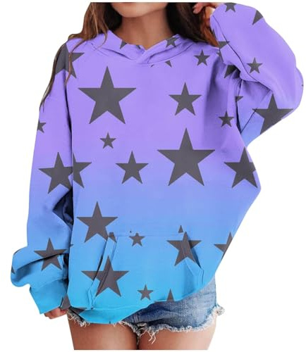 Mjjsk Flickor huvtröjor barn gradient vardaglig långärmad tröja med huva överdimensionerad jumper mode pullover toppar barn mjuka kläder, BLÅ, 13-14 Years