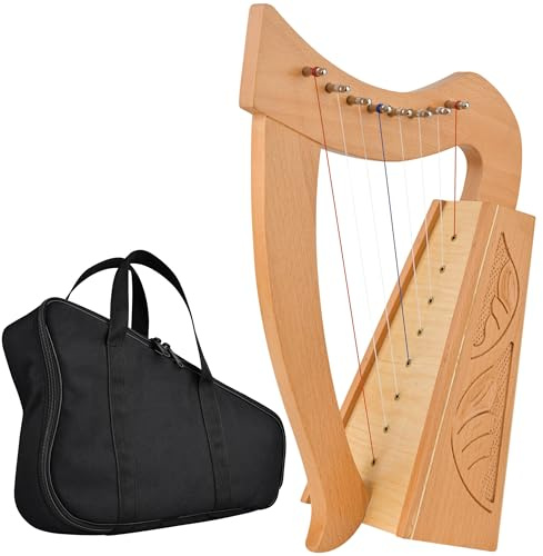 Mini Celtic Harp 8-String | Solid Beech Wood Handcrafted Folk Harp with 3D Carving & Natural Finish – Portable Celtic Instrument for Beginners & Professionals