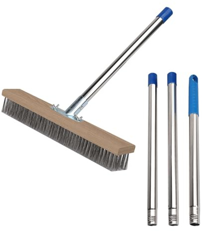 Escoba de alambre de acero con mango telescópico de 160 cm, escoba de jardín, resistente escoba de alambre, escoba de calle para eliminar malas hierbas, musgo, algas y manchas difíciles para terraza