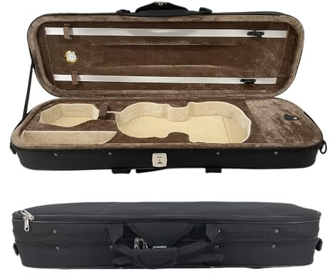 Conboxus 4/4 full size Violin Case with lock, Backpack Straps,Ultra Lightweight Hard shell Travel Canvas Case With Hygrometer&Music Sheet Pocket (black)