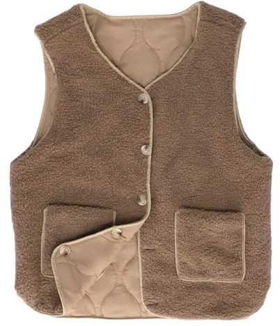 DOINEUFL Gilet da donna in pelliccia di orsacchiotto – Gilet in pile da donna per autunno inverno primavera – Morbido gilet da donna, caldo e alla moda, cachi, S