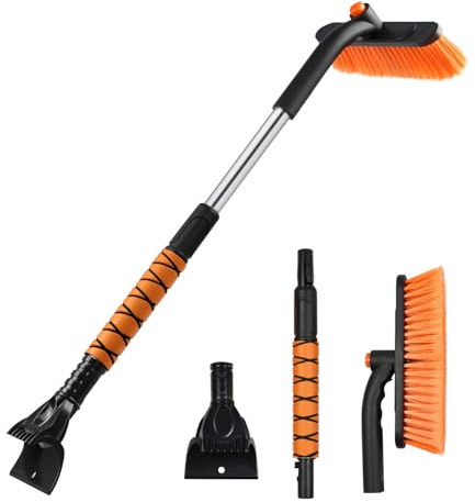 BYIECLD 33inch 2-in-1 Snow Brush and Ice Scraper for Car Detachable Extendable Snow Broom with 360° Pivoting Brush Head and Ergonomic Grip for Car Windshield Trucks SUV Winter Essential