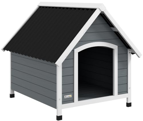 PawHut Cuccia per Cani da Esterno in Legno, Casetta, 84x99x87cm Grigio | Pavimento Estraibile, Tetto Spiovente, per Cani Grandi