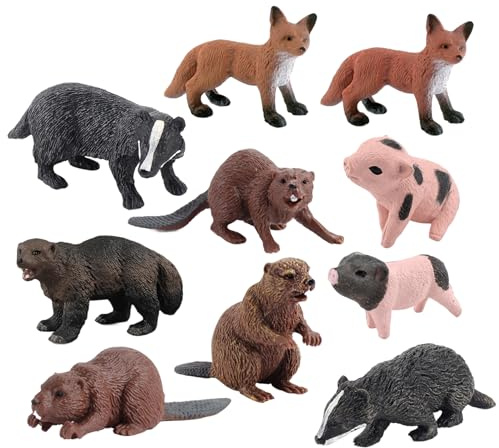 NIDONE 10 Pezzi di Giocattoli di Animali, Figure di Animali realistiche includono Tasso Castoro Formichiere Wolverine Giocattoli educativi per l'apprendimento Set di Compleanno per Bambini Ragazzi r