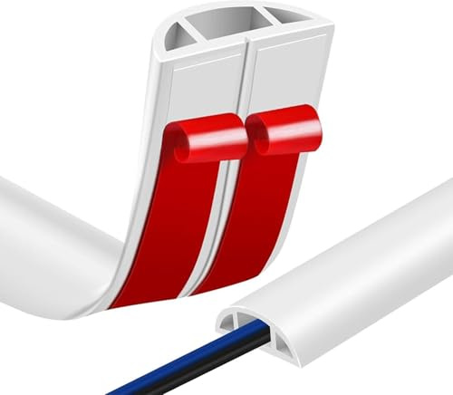 WAIZHIUA 3M - Canaleta para cables autoadhesiva, flexible, semicircular para ocultar 2 cables, fácil de cortar, minicanales para cables en la pared, suelo, color blanco