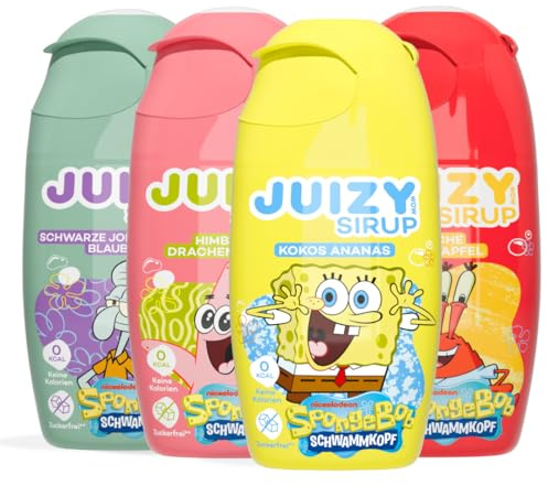 SPONGEBOB Sirup ohne Zucker | Zuckerfreier Getränkesirup für Schwammkopf Fans (Wassersprudler kompatibel) | Natürlicher Frucht Geschmack - Low Calorie - More Fun | Vegan 4 x 65ml