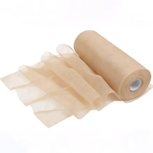 Tüllrolle 30 cm x 91,4 m, Hochzeit Tüll Dekoration Tischläufer 100 Yards Tüllband Rollen, Tüll Stoff für DIY Tutu Rock Hochzeit Tischläufer Dekoration(Beige Gelb)