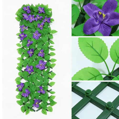 Pannelli espandibili per recinzione da giardino con fiori, recinzione espandibile per la privacy, finta edera, giardino verde, balcone, 200 x 30 cm (viola)