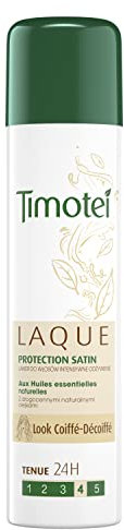 Timotei Laque Capillaire Protection Satin, Huiles Essentielles Naturelles, Look Coiffé-Décoiffé Tenue 24h 250ml