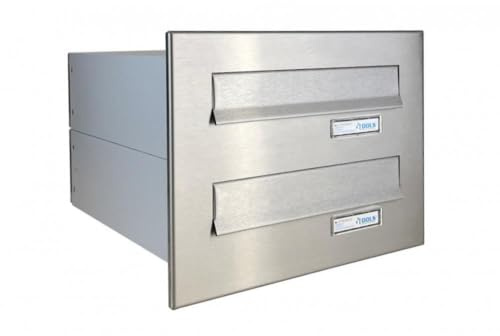 B-04 Cassetta postale 2 posti passante a muro in acciaio inox con targhetta portanome (profondità: 38,5 cm) - LETTERBOX24.de