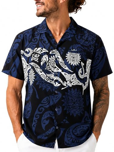 King Kameha Chemise Hawaienne Homme - Chemise Hawaïenne Homme Manches Courtes - Hinano - Chemisette Fleurie Leger – Maori, Black,