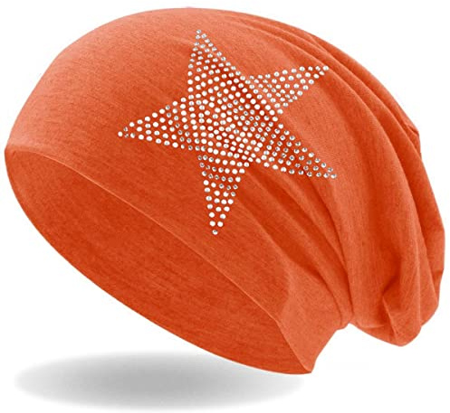 Hatstar Strass Stern Damen Beanie Mütze | elastisches Slouch Long Beanie | Mädchen Mütze | mit edler Strass Applikation | leicht und weich