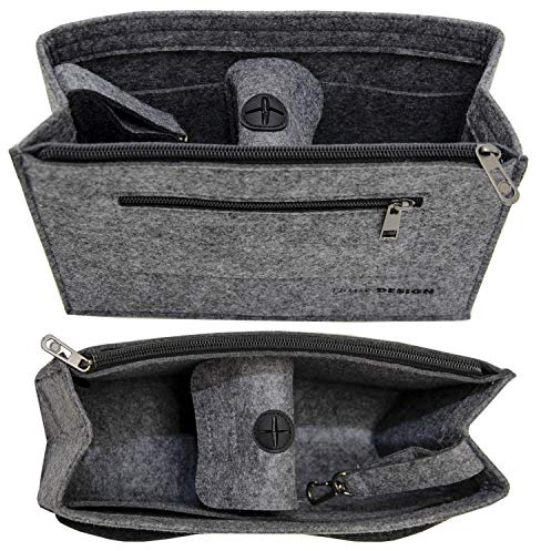 DuneDesign Handtaschen Organizer Filz - formstabile Innentasche für Ordnung in Handtasche oder Shopper - leichter Taschen Einsatz in Grau mit mehreren Fächern - praktischer Taschenorganizer