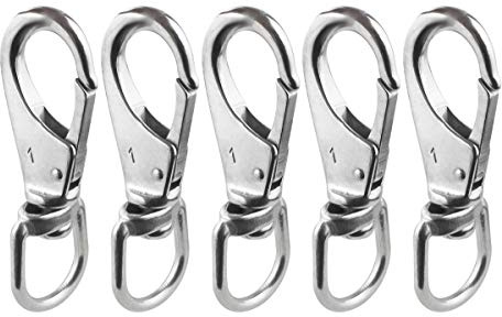 BNYZWOT Stainless Steel Swivel Eye Snap Hook M5(1#) Scuba Diving Clips (3-1/2 x 1-1/4 Inch) Marine Boat Hardware Spring Buckle for Bird Feeders, Pet Chains, Dog Tie-Out Cable, Keychains and More 5-Pac