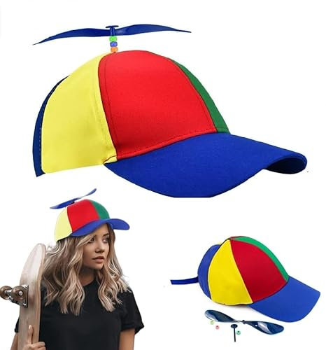 LYTIVAGEN Bunte Propeller Mütze, Helikopter Mütze Baseball Cap mit Propeller Kinder Hubschrauber Hut Lustige Hubschrauber Kappe 57-61cm Erwachsene Helikopter Kappe für Fasching, Karneval, Party